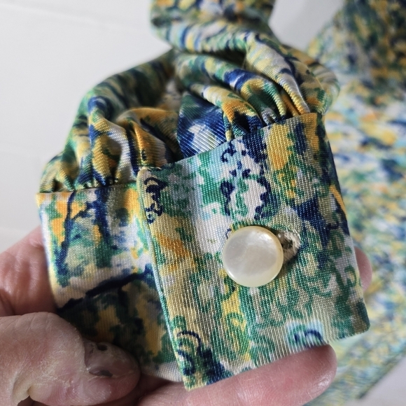 Vtg 70s dagger pointed collar button up long sleeve silky nylon secretary dress - Picture 7 of 10